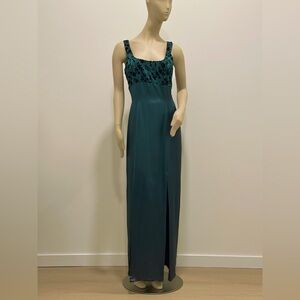 Nadine Green Velvet Floral Evening Gown